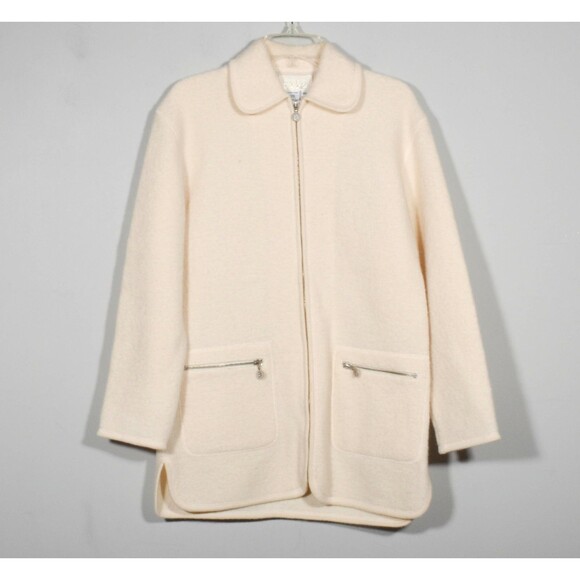 Caché Jackets & Blazers - Vintage Caché Zip Up Ivory Cream Boiled Wool Jacket Blazer Zip Pockets Size XS